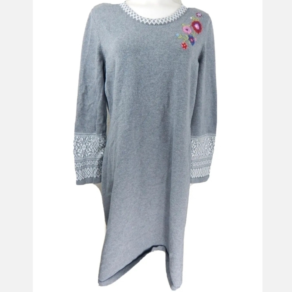 Hanna Andersson Gray Floral Fair Isle Sweater Dress